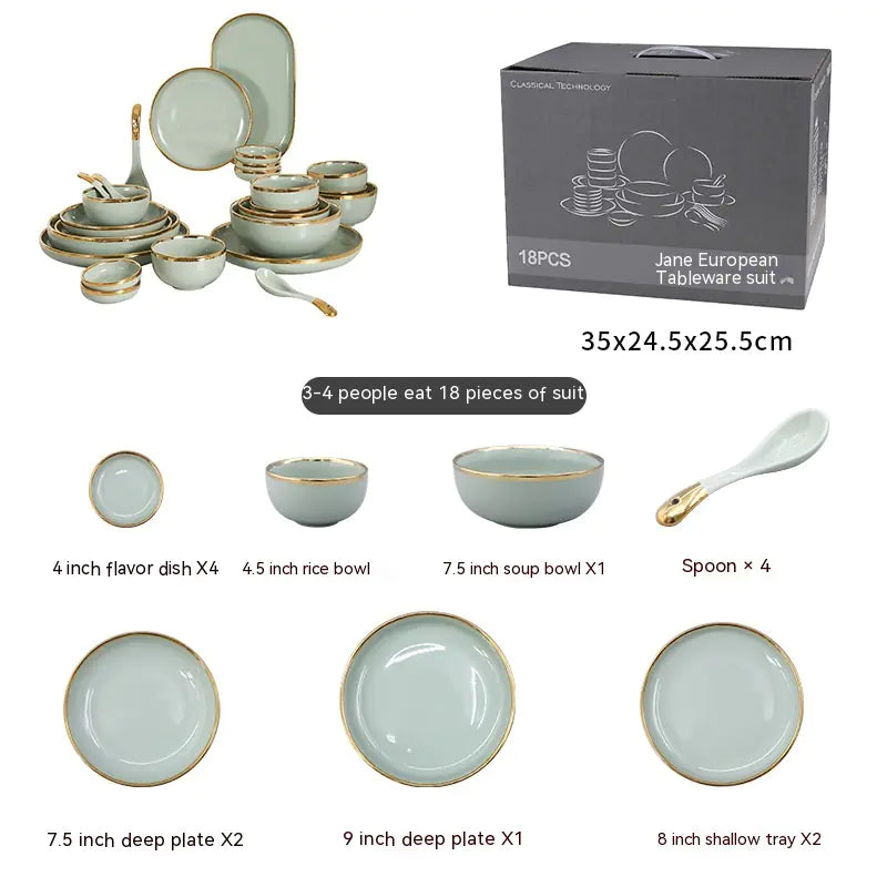 Ceramic Dishes with Golden Trim and Chopstick Cover