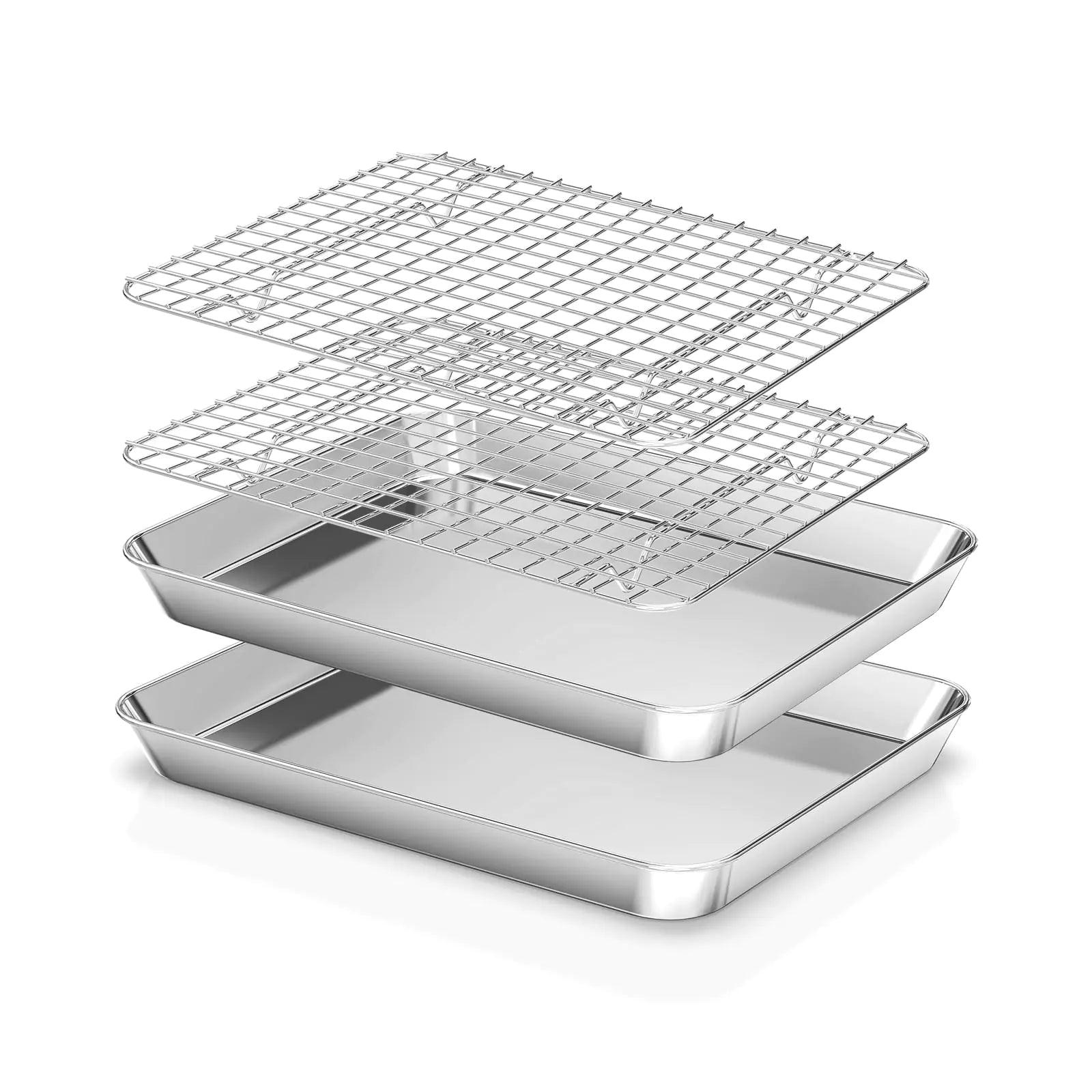 Baking Sheet & Cooling Rack Set [2 Cookie Sheets + 2 baking Racks] Fire More Stainless Steel Baking Sheet with Rack Nonstick Baking Pan Tray Heavy Duty & Easy Clean Size 10.43 x 8 x 1 Inch