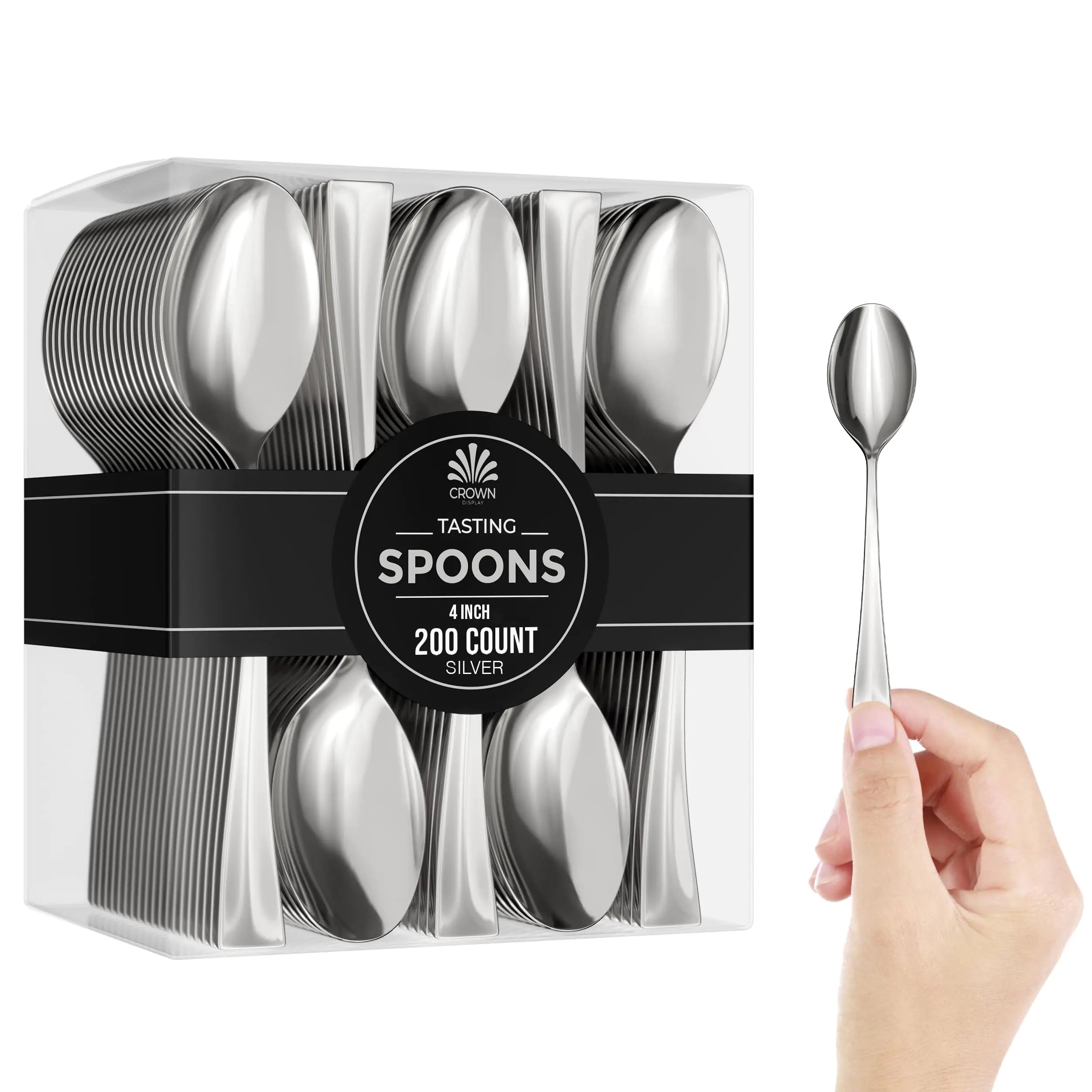 Mini Spoons For Desserts - Bulk Pack Of 200 Mini Silver Dessert Spoons – Disposable 4 Inch Plastic Appetizer Spoons - Real Flatware Look- Miniature Silver Spoons Disposable - Bpa Free - Food Safe