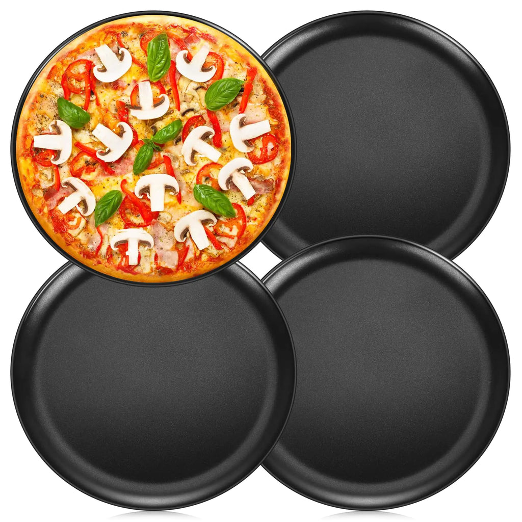 TeamFar Pizza Pan 12Inch Pizza Tray Round Baking Pans with Stainless Steel Core & Non-stick Coating for Roasting Cooking Toxic Free – Set of 4