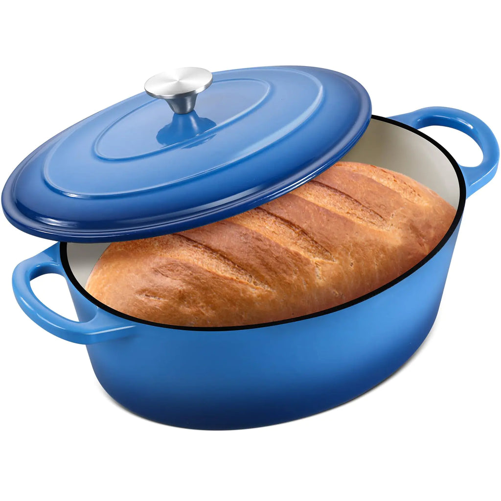 7 Quart Oval Dutch Oven with Lid Leonyo Enameled Cast Iron Dutch Oven for Bread Breaking 7QT Dutch Oven for Sourdough Bread Baking Heavy Duty Cookware for Braising Stews Roasting Blue
