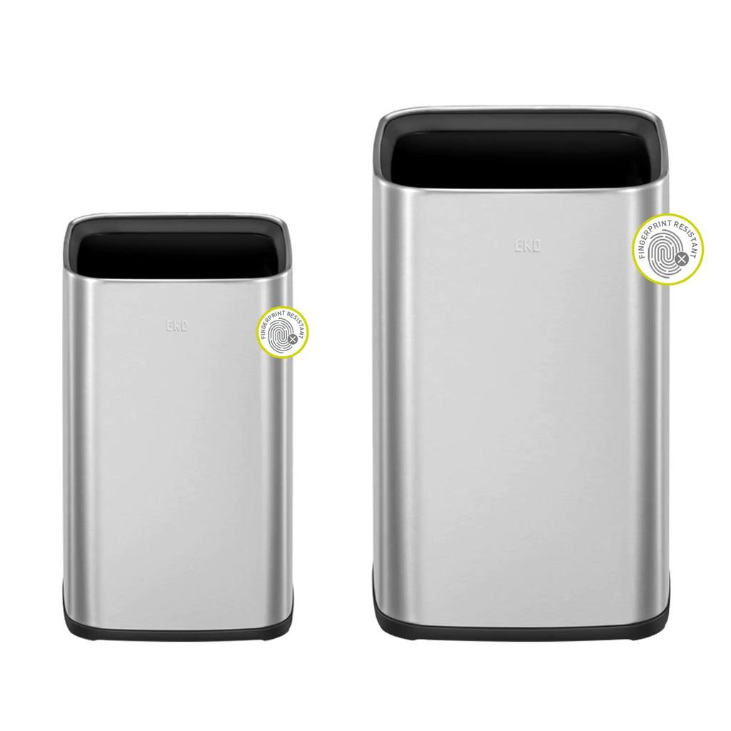 EKO 2-Pack Stainless Steel Open Top Trash Can with Removable Inner Basket Square Small Garbage Can 1.8 + 3.2 Gallon Wastebasket Combo Trashcan for Kitchen Bathroom Office Home