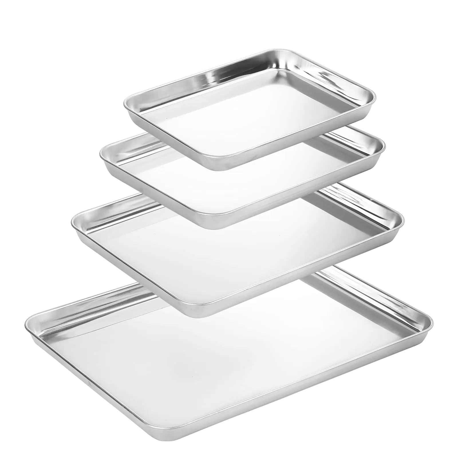 Suwimut Baking Sheet Set of 4 Heavy Duty Stainless Steel Baking Pans Tray Cookie Sheet Toaster Oven Tray Pans Half Sheet Pan for Baking Non Toxic Easy Clean and Dishwasher Safe
