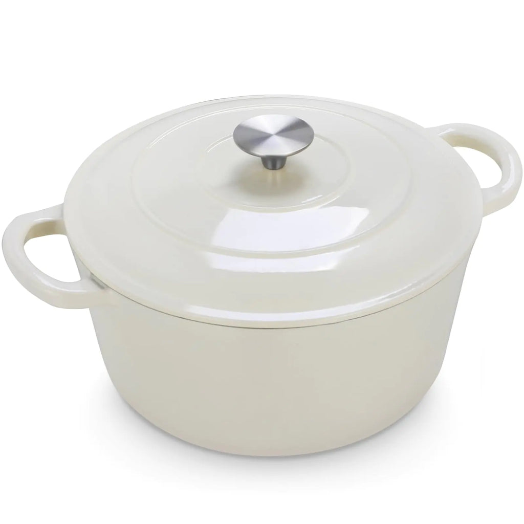 LIFERUN 6 Qt Enameled Cast Iron Dutch Oven Pot with Lid，Oven Safe up to 500° F Non-Stick Dutch Oven with Dual Handles for Bread Baking Fry Foods Braising Stews Roasting (White)