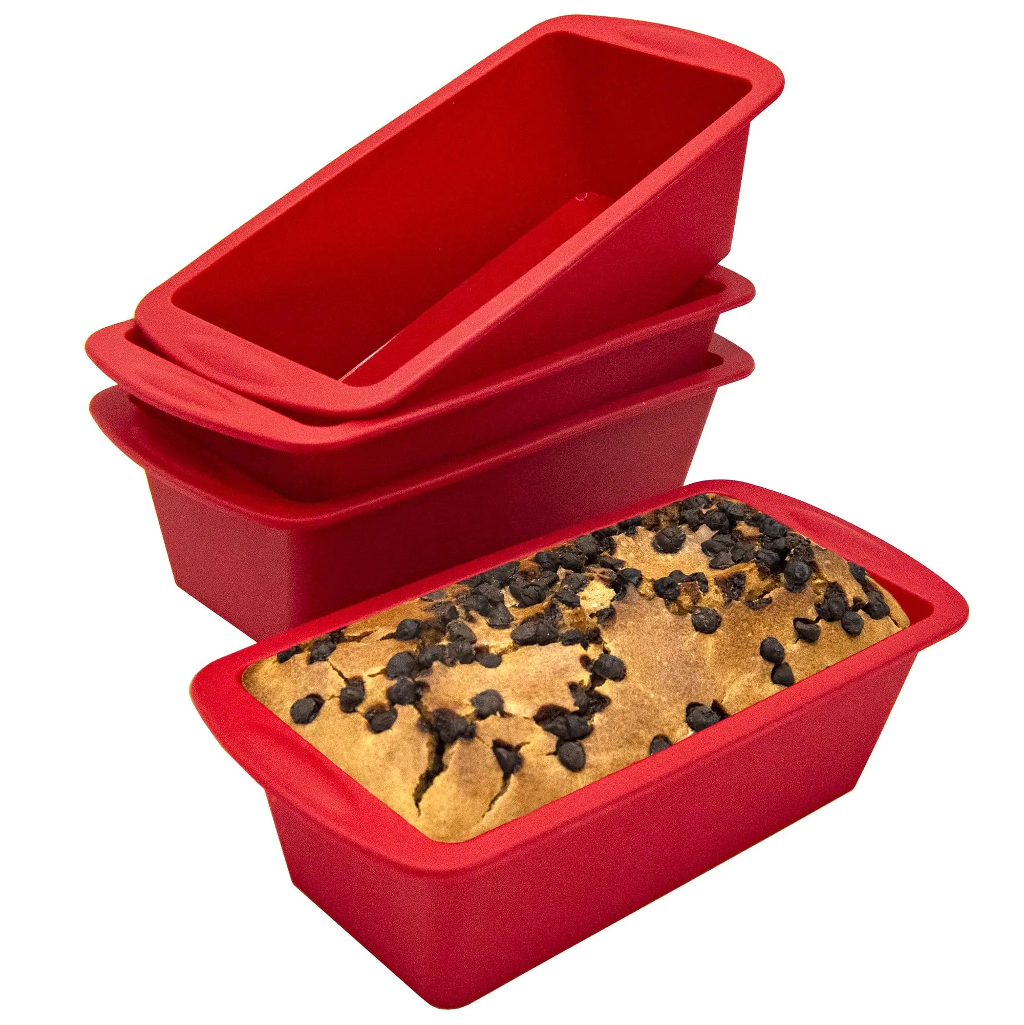Anxbbo Silicone Mini Loaf Pan Nonstick Mini Bread Loaf Pans Silicone Mini Loaf Baking Pans Set of 4 for Baking Bread Toast Brownie Loaf Pan Cake Soaps (Red-4 Pcs 7.4 x 3.5 x 2 inch)