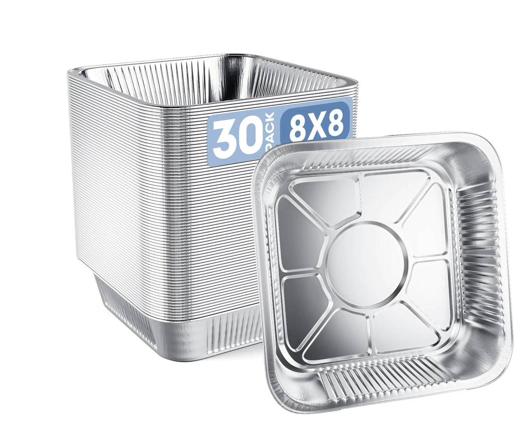 DOBI 8x8 Aluminum Pans (30 Pack) - Disposable 8 Inch Square Foil Baking Pans. Durable Standard-Size Tins for Cakes Brownies and Casseroles