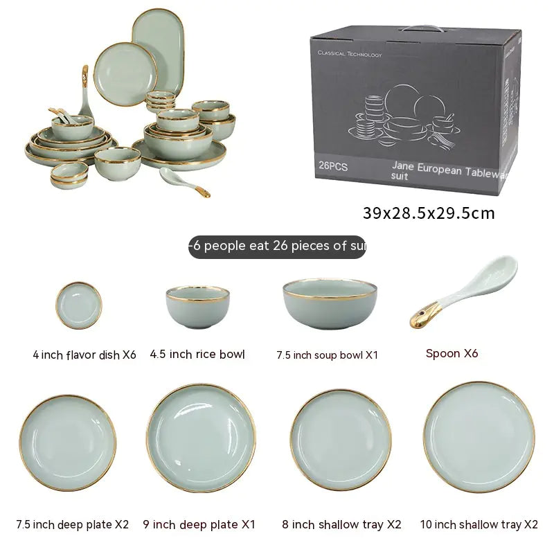 Ceramic Dishes with Golden Trim and Chopstick Cover