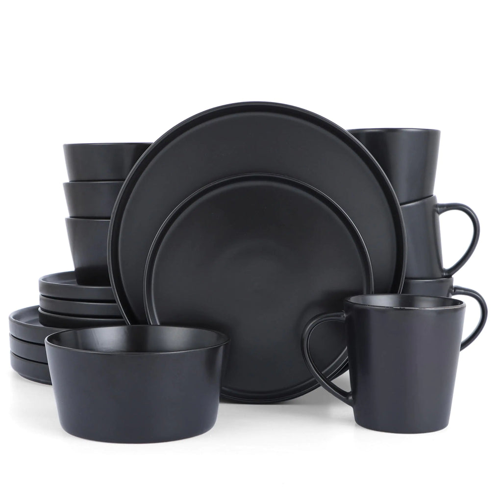 HaWare Dinnerware Sets 16-Piece Stoneware Dinner Plates and Bowls Set for 4 Matte Dishes Mug Set Chip & Scratch Resistant Microwave & Dishwasher Safe - Frosting Black