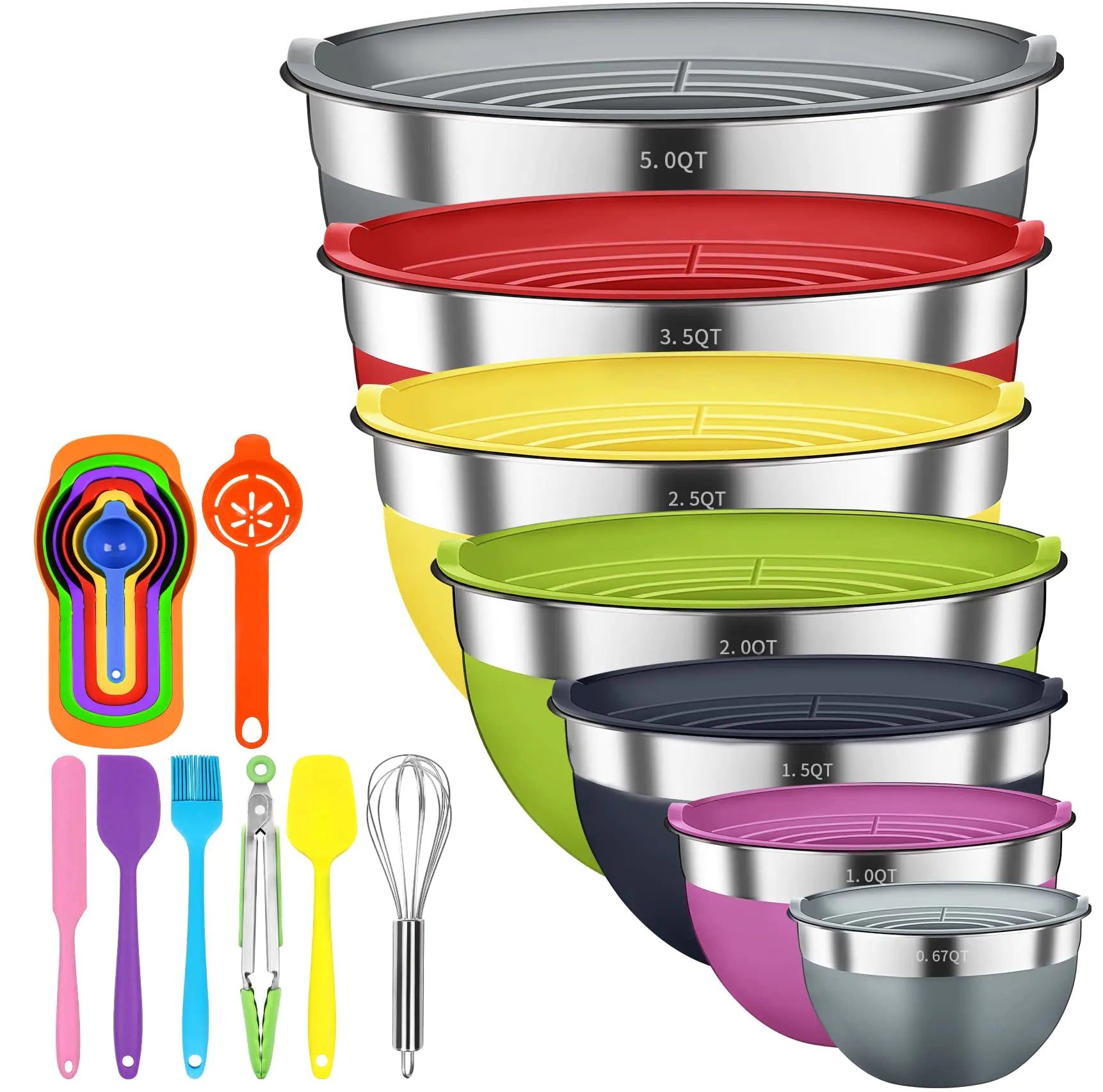 Zacfton Mixing Bowls with Lids Set for kitchen 20 Pieces Stainless Steel Nesting Mixing Bowls Metal Storage Salad Bowls - Size 5 3.5 2.5 2 1.5 1 0.67QT - Great for Mixing Preparing & Serving