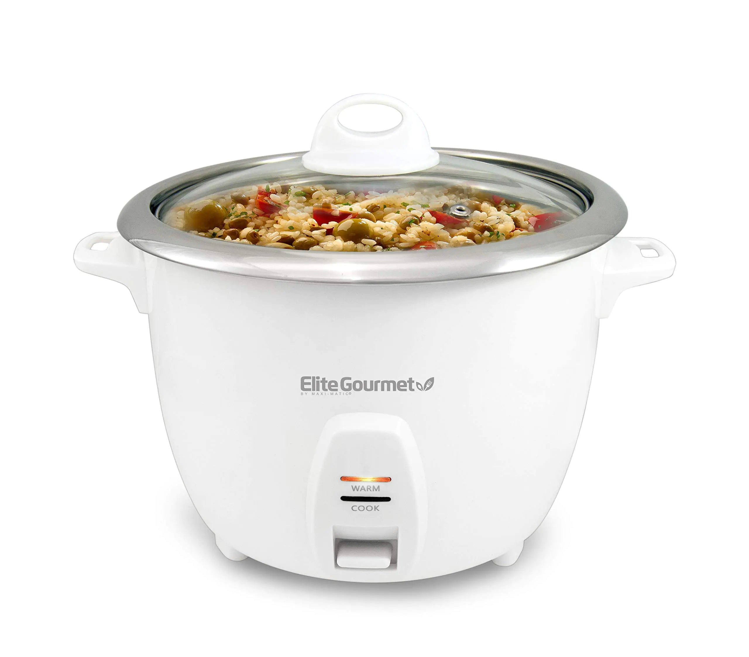 Elite Gourmet ERC-2010 Electric Rice Cooker with Stainless Steel Inner Pot Makes Soups Stews Grains Cereals Keep Warm Feature 10 Cups Cooked White