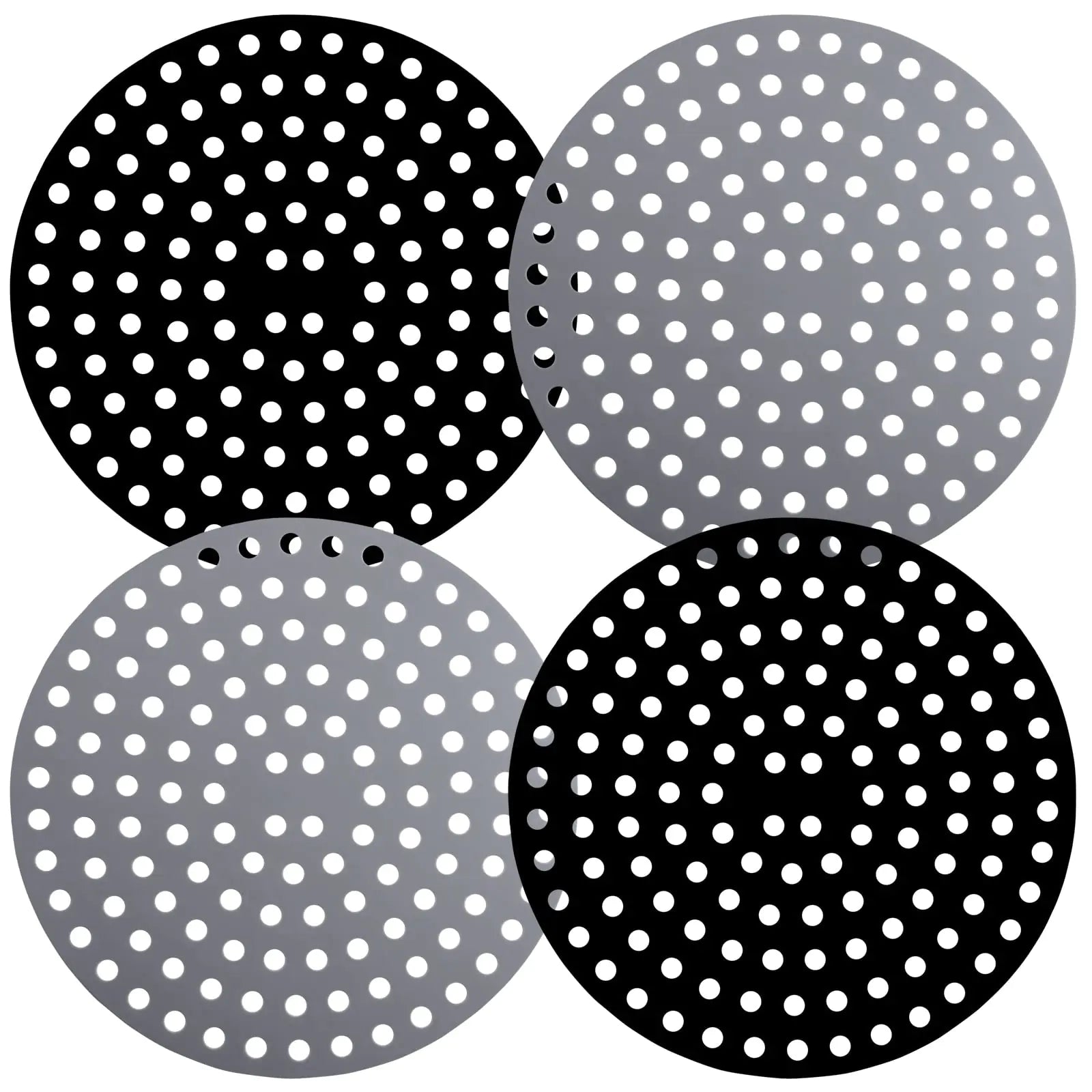 Viwehots Air Fryer Liners Round 9" Reusable Air Fryer Silicone Liners 4 Pack Easy Clean Air Fryer Accessories Non Stick Airfryer Accessory Parchment Replacement Silicon Basket Liners Black&Grey